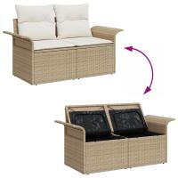 Sofá de jardín de 2 plazas vidaXL con almacenamiento y cojines beige de ratán - details 6