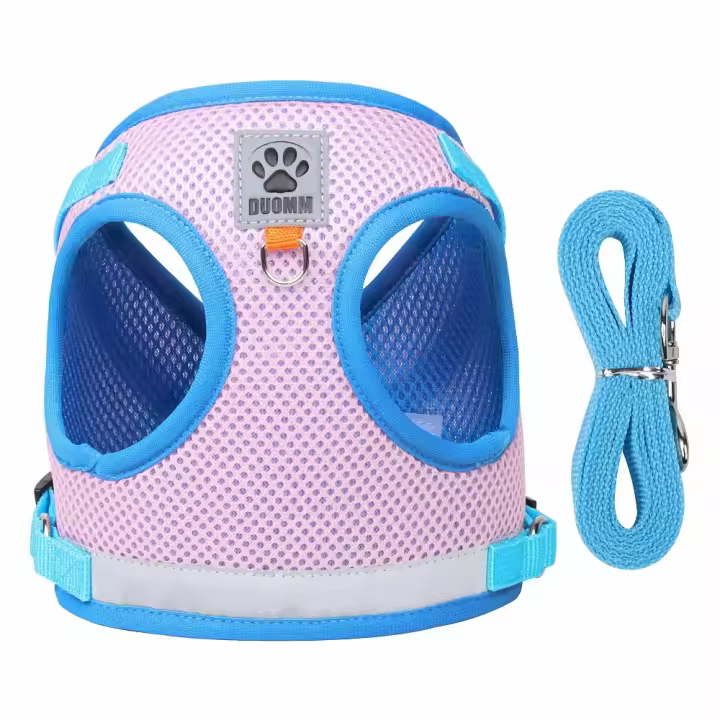 Correa Y Arnes Para Perro Y Gato De Malla Transpirable Para Verano Con Reflejos Seguro Para Chihuahua Yorkies Arnes De Cuello Básico Para Mascotas - 1