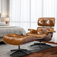 EU Stock TY330DE XL Classic Recliner Light Walnut Armchair With Bright Wax Skin Top Layer of Cowhide Lounge Chair Ergonomically Designed Premium Leisure Chair 360° Swivel for Home Theater Office Living Room Modern Leather Recliner Chair with Footrest - details 11
