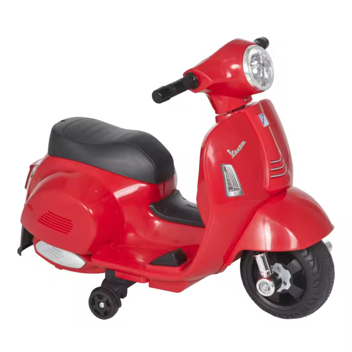 HOMCOM Moto Eléctrica Vespa para Niños de 18-36 Meses con Faro Bocina y 4 Ruedas Motocicleta Infantil con Licencia 66,5x38x52 cm - 1