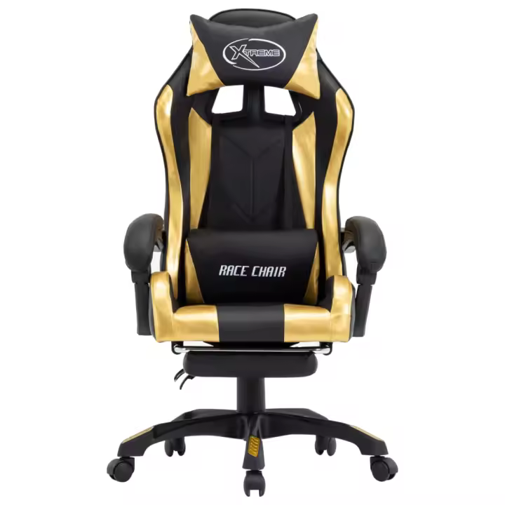Silla Gaming Con reposapiés Maple sintético Negro y Dorado - 1