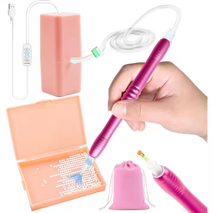 Bolígrafo eléctrico de vacío para pintura con diamantes, con bandeja de almacenamiento, aplicador de piedra AB sin cera, accesorios de arte para bricolaje, kit de bolígrafo de vacío para pintura, herramientas para adultos amantes de las manualidades (jue - 1
