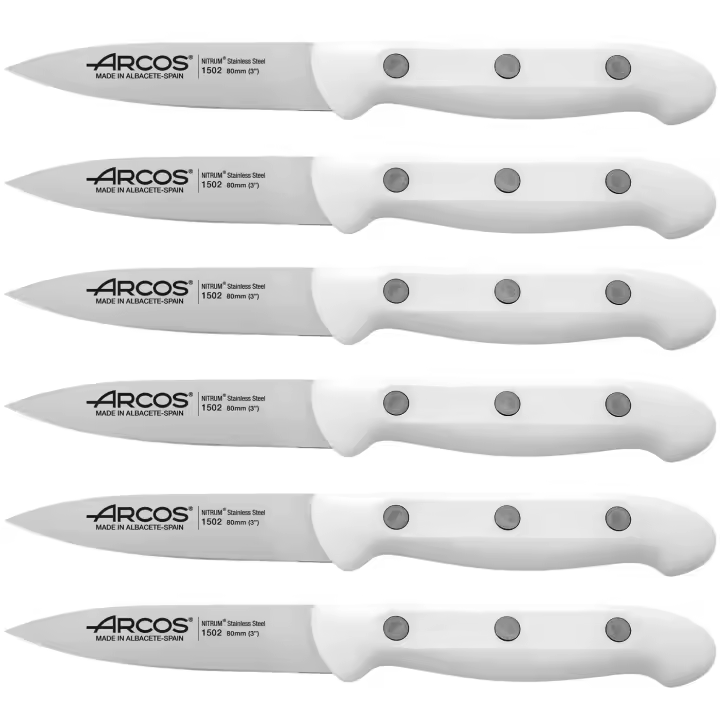 ARCOS Artika - Cuchillo Mondador (80 mm) - Hoja de Acero Inoxidable Nitrum® - Mango Blanco de Polipropileno (PP) - 150224 - PACK de 6 - 1