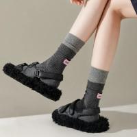 Calcetines De Algodón Rosados Retro Coreanos Para Mujeres Con Etiqueta En Inglés Y Rayas Cómodos Y Suaves Calcetines Deportivos De Media Caña Para Primavera Y Otoño - details 8