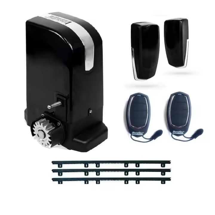 Kit motor puertas correderas Bravo 500kg 230v con 4 metros de cremallera de nylon (tornillos incluidos), mandos y fotocélula. Puertas de garaje correderas hasta 500kg y 7 metros. Motor electrico puerta deslizante o corredera de garaje. - 1