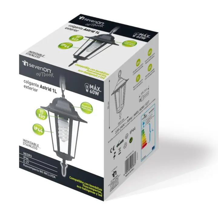 Orion91 APLIQUE EXTERIOR TECHO NEGRO 1 LUZ BOMBILLA NO INCLUIDA ASTRID CJ.1 - 1