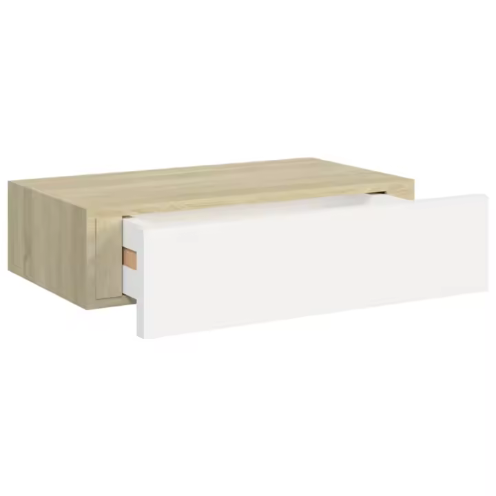vidaXL Estante con cajón de pared MDF roble y blanco 40x23,5x10 cm - 1