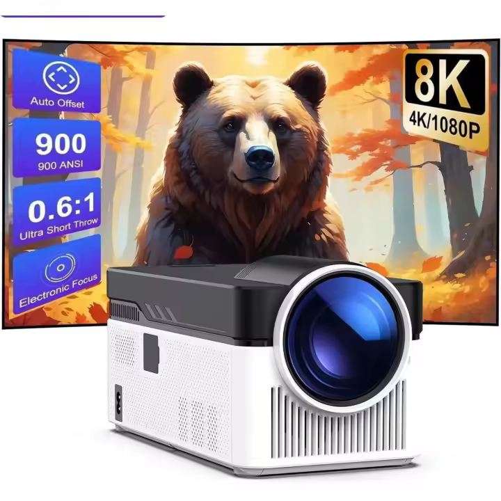 Proyector 4K,  HY-450, Lente Ultra Corta UST, Videoproyector Cine en casa con Android 11, 900 ANSI Lúmenes, Auto Keystone, Enfoque motorizado, Keystone 4D, Zoom Digital, WIFI6, Bluetooth 5.4, - 1