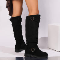 Botas De Rodilla Altas Cómodas Y Elegantes Con Diseño Redondo Y Hebilla Cierre Fácil Para Mujer Estilizada Con Forro De Peluche Material De La Parte Superior De Terciopelo Suave Para Uso Casual - details 4