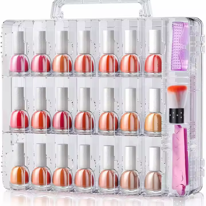 Organizador Portátil De Esmaltes De Uñas Con Doble Lado Y 6 Divisores Ajustables Almacenamiento Para 48 Botellas Transparente - 1