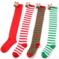 Novena Medias Navideñas Decorativas De Muñeca Calcetines De Pierna Sobre La Rodilla Estampado De Ciervo Y Rayas Para Mujer - details 2