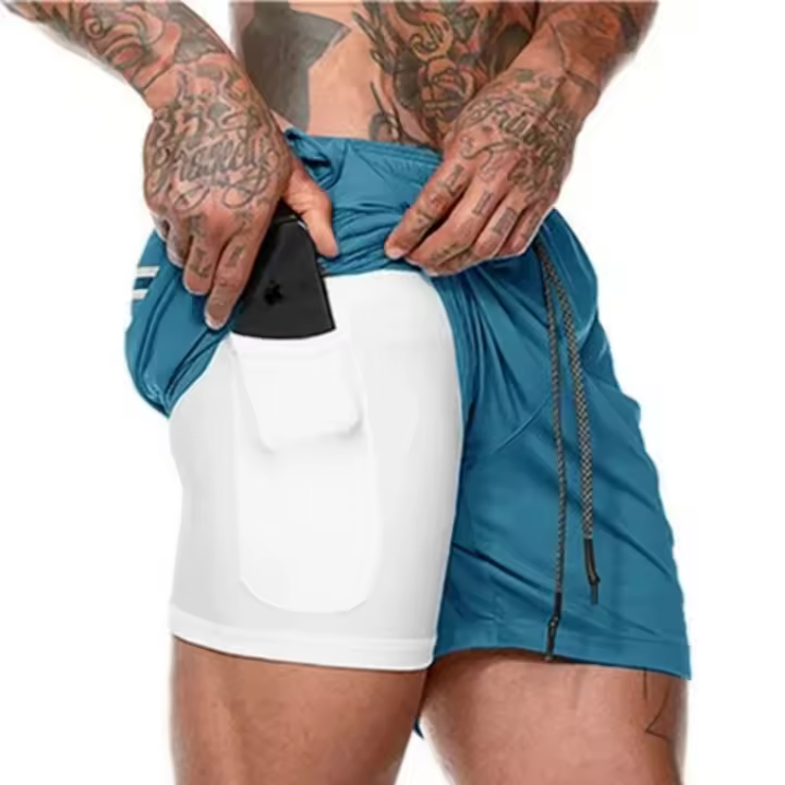 Shorts Deportivos Para Hombre 2 En 1 Running Shorts Ventilados Verano Con Bolsillo Integrado Para Entrenamiento Fitness Y Playa - 1