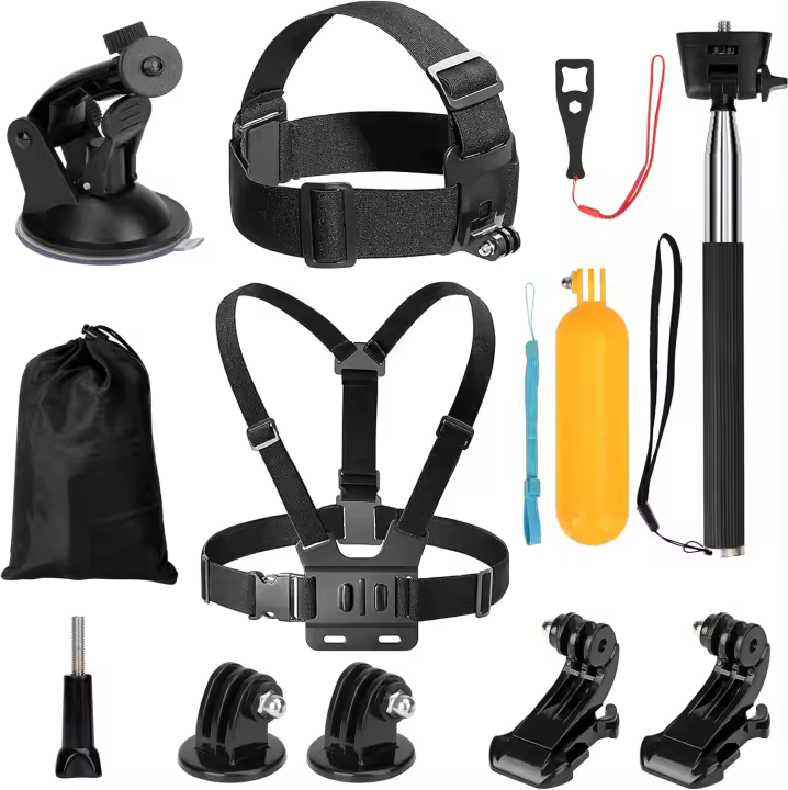 Kit de accesorios para cámara de acción, 9 en 1, para deportes al aire libre, con correa para la cabeza, correa para el pecho y agarre flotante, compatible con montura. - 1