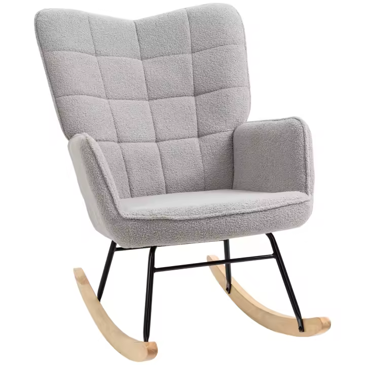HOMCOM Mecedora de Borreguito Silla Mecedora con Patas de Madera de Haya y Marco de Acero Mecedora para Lactancia Carga 120 kg para Dormitorio Salón - 1