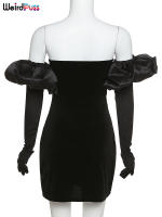 Vestido De Veludo Sin Espalda Para Mujer Con Guantes Nublados Bodycon Elástico Romántico Francesa Para Fiesta De Cumpleaños Vacaciones Streetwear - details 3