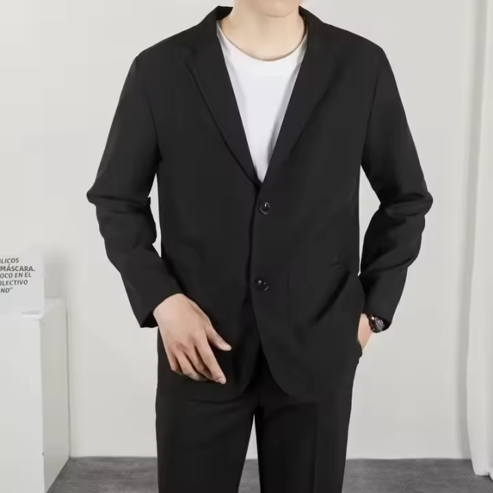 Chaqueta De Primavera Otoño Para Hombre Elegante Blazer Big Size Traje Suelto De Poliéster Cierre Único Estilo Minimalista Casual - 1