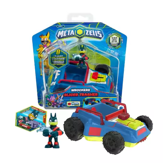 METAZELLS Slicer Trasher Azul + Figura Personaje Bark S1 + 1 Carta, Vehículo con Sierra que Corta Árboles, Juguete Regalo para Niños y Niñas +3 Años - 1