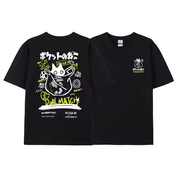 Camiseta De Verano Para Hombres Y Mujeres Estampado De Gato Harajuku Kawaii Manga Corta Casual Prenda Suelta Y2K Para Parejas - 1