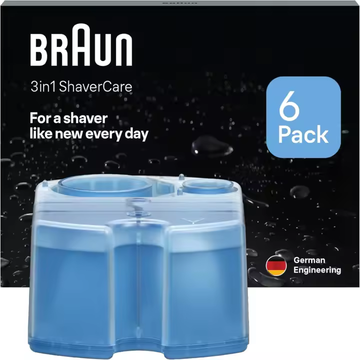 Braun ShaverCare 3 en 1 Cartuchos de Recambio ORIGINALES Para El Centro Limpieza y Carga SmartCare, Limpiador de Afeitadora Eléctrica Hombre, Pack de 6, Aroma Fresco de Limón, El embalaje puede variar - 1
