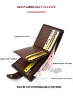 Cartera Corta Para Hombre De Cuero PU De Alta Calidad Porta Tarjetas Y Fotos Pequeña Monedero 3-Plegable Estilo Slim - details 7