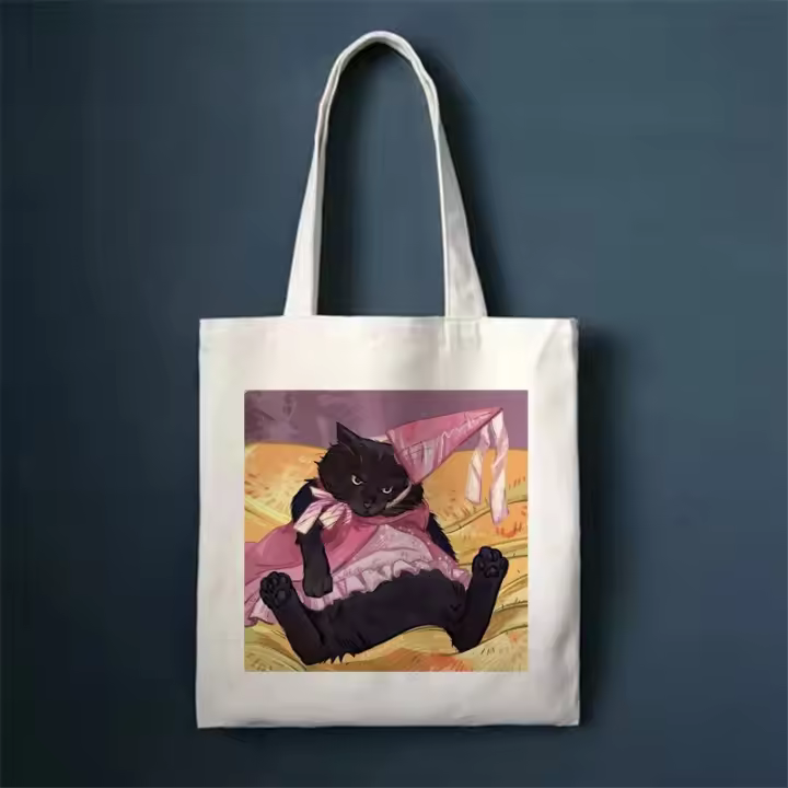 Bolso De Hombro De Lona Con Estampado De Gato Divertido Para Mujer Bolso De Moda Tote Capacidad Grande Portátil Bolsa De Compras - 1