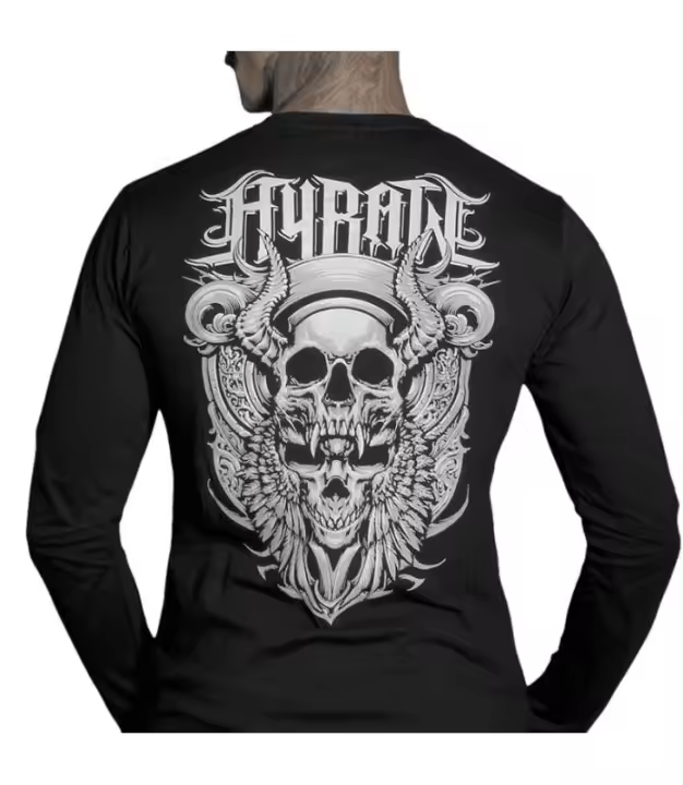 Camiseta Manga Larga Hombre Negra Skull Wings HYRAW W23-M08 - 1