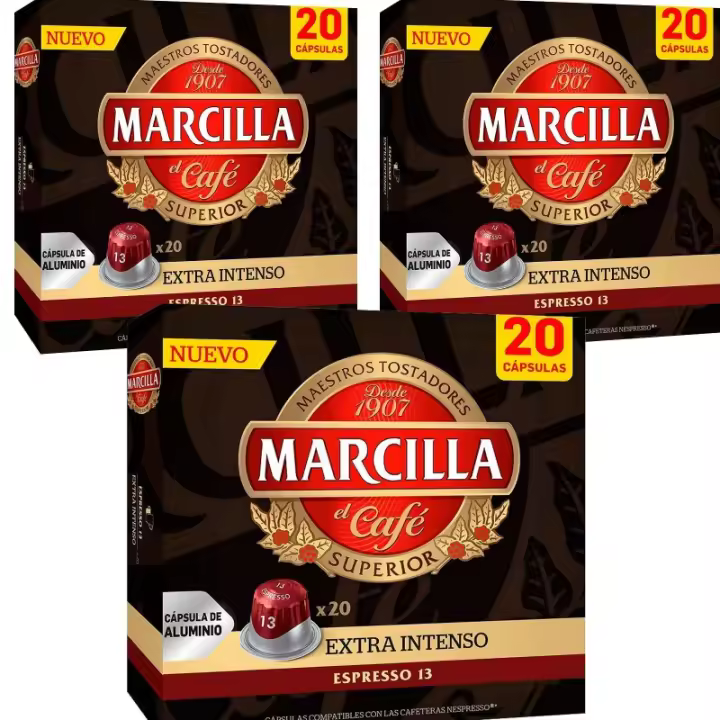 3 cajas de Extra Intenso Marcilla, 20 cápsulas de aluminio compatibles con Nespresso - 1