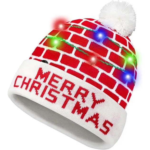 Gorro navideño con luz LED, cálido y novedoso, suéter feo, gorro navideño, gorro de punto que brilla en la oscuridad - 1