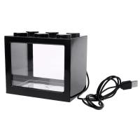 Acuario Pequeño Con Lámpara LED Iluminada En Forma De Pez Miniatura Con Paisaje Marino Y Algas Juguete De Plástico Para Decoración De Escritorio Tamaño 12x8x9.5cm Colores Rojo Negro Blanco - details 8