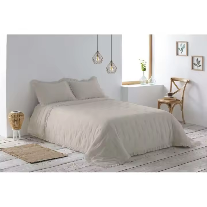 Colcha bouti capitoné de color beige para cama de 150 cm. - 1