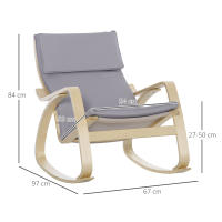 HOMCOM Silla Mecedora Tapizada en Tela Sillón Balancín Relax con Cojín Desenfundable Reposabrazos y Pies de Madera de Abedul para Salón Dormitorio 67x97x84 cm Gris - details 2
