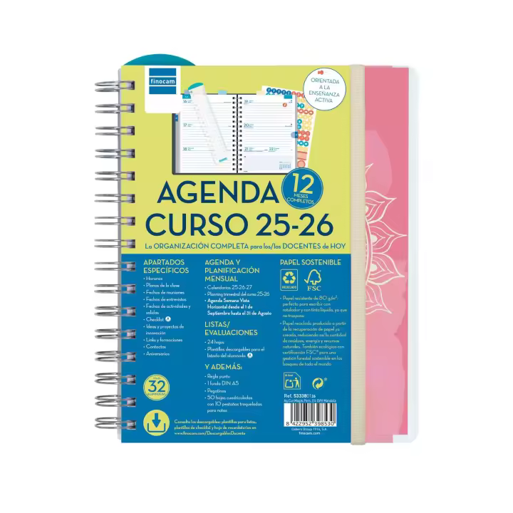 Finocam - Agenda Docente Magistral Personalizable Curso 2025 2026 Mandala Septiembre 2025- Agosto 2026 (12 meses) Español - 1