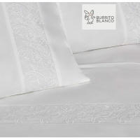 Burrito Blanco Juego de Sábanas Bordadas Algodón Percal 200 HILOS Modelo 402 BLANCO de 150 cm - details 0