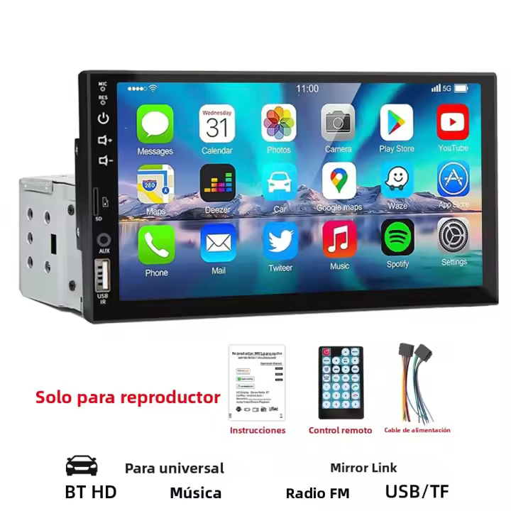 Reproductor Multimedia MP5 Para Coche HIPPBQCC 7 Pulgadas Pantalla Táctil FM ISO Entrada Auxiliar Bluetooth USB Línea De Espejo Universal 1 Din - 1