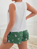 Conjunto De Pijamas Para Mujer De Verano 2 Piezas Oversize Ropa Casual Sin Mangas Estampado Chaleco Y Shorts De Poliéster Y Spandex - details 3