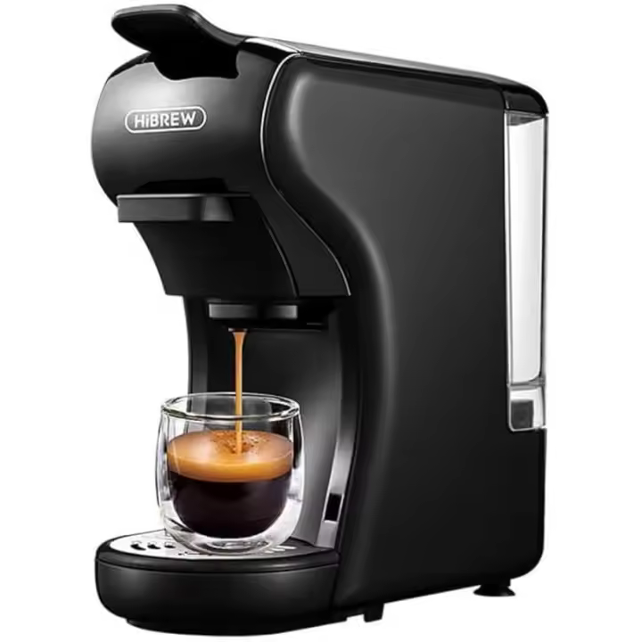 HiBREW Cafetera de cápsulas H1A, cafetera multicápsulas 4 en 1, compatible con cápsulas DG/Nes/ESE/café molido, Parada automática, Modos de café caliente y frío, Espresso perfecto, Negra - 1