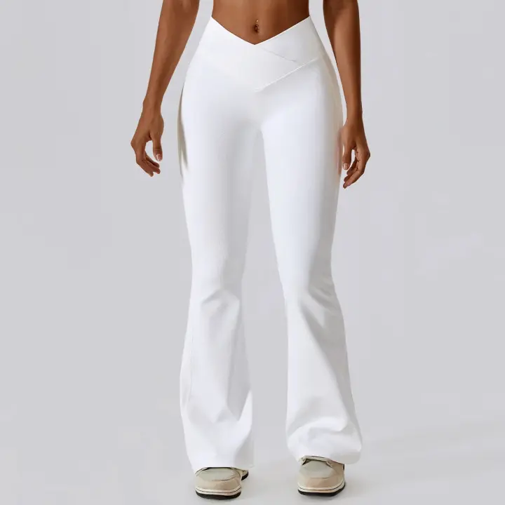Mallas acampanadas de Belta Alta para Mujer, pantalones de Yoga, pierna Ancha, Gimnasio, entrenamiento, fitness, Deportes, pantalones acampanados - 1