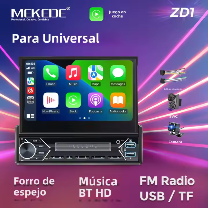 MEKEDE 1 Din Car Radio Multimedia Player Universal Con Audio Video CarPlay Android 7 Pulgadas Pantalla Retractil IPS Touch Screen - 1
