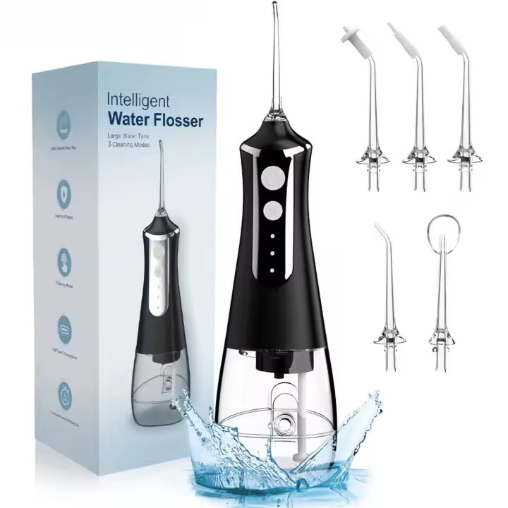 Irrigador Dental Portátil, Irrigador Bucal L10 de 300 ml con 3 Modos de Limpieza y 5 Cabezales, IPX7 Impermeable, Rotación 180Âº, Baterí­a Recargable USB de 2000mAh () - 1