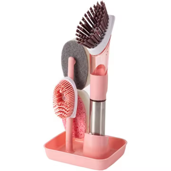 Verde Cepillo de Lavado de Cocina 4 en 1 con Cepillo Extraíble y Dispensador de Esponja (Color: Rosa) - 1