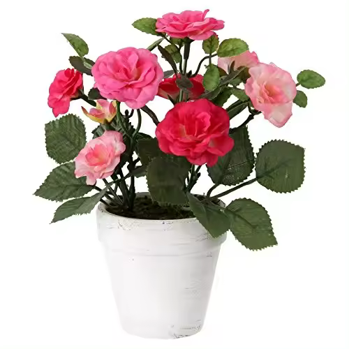 Planta Artificial Rosa Poliester en Maceta de Terracota-DAMDAM GO - 1
