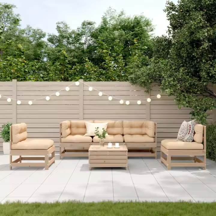 vidaXL Juego de muebles de jardín 6 pzas y cojines madera maciza pino - 1