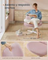 Silla de Oficina, Asiento Ancho y Cómodo, Altura Ajustable, Silla Giratoria Sin Ruedas, Base en Cruz, Tela de Lino de Algodón, Crema, Gris, Rosa - details 14