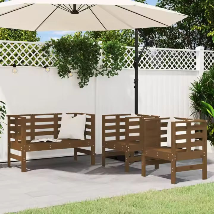 vidaXL Juego de muebles jardín 3 pzas madera maciza en color Pino marrón miel/Douglas natural/Pino natural y más | almacenamiento funcional diseño moderno para baño dormitorio sala - 1
