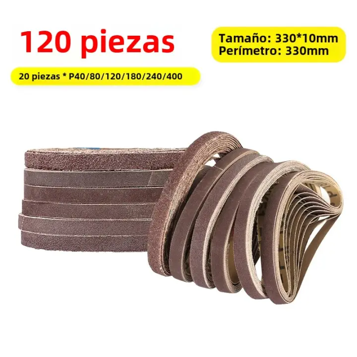 120PCS Cinturones De Lijado 330x10mm Abrazaderas Abrasivas Para Sándwich De Aire 3/8" Máquina De Polir Y Lijar - 1