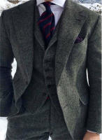Traje De Boda Gris De 3 Piezas Con Notch Lapel Dos Botones Tweed Herringbone Formal Para Hombres Hecho a Medida Peaky Blinders - details 2