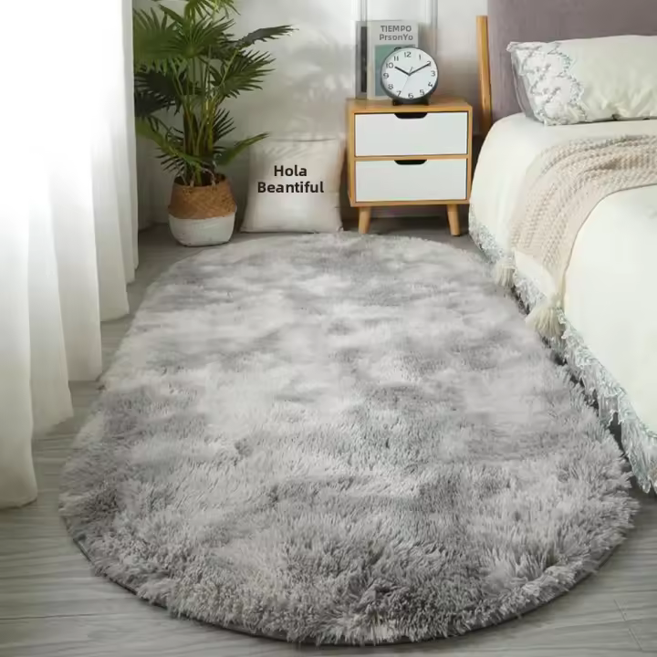 VIKAMA Alfombra De Silla De Seda Longa Teñida Nórdica Para Dormitorio Y Sala De Estar Alfombra Oval Sencilla Moderna Antideslizante Y Resistente Al Desvanecimiento Para Adultos - 1