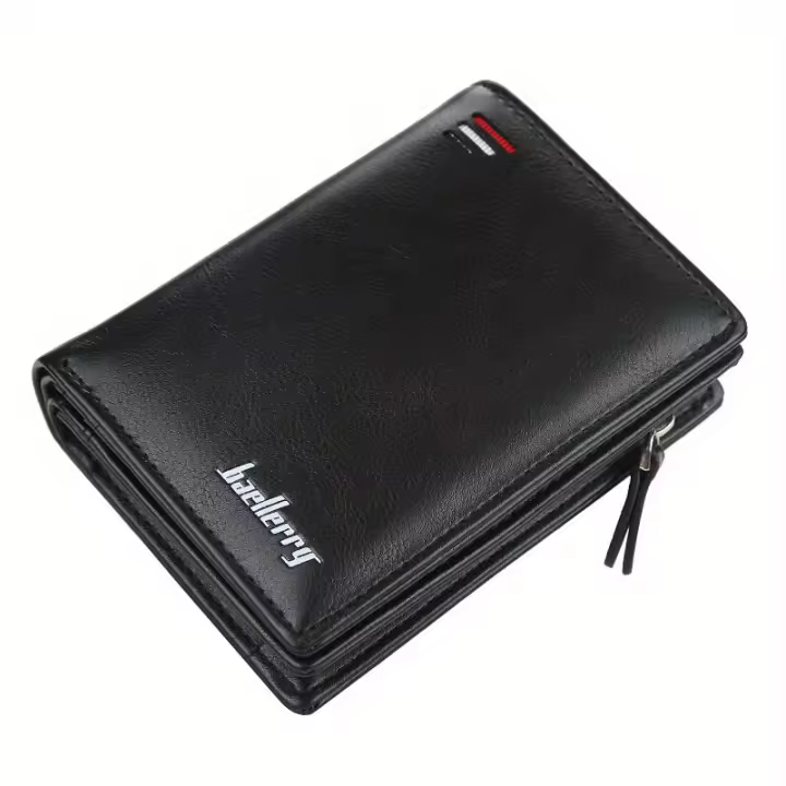 Billetera Corta Para Hombre Baellerry De Cuero PU Con Cremallera Y Bolsillo Para Monedas Capacidad Grande Estilo Vintage Porta Dinero Y Tarjetas - 1