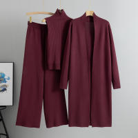 Conjunto De Traje De Pijama Para Mujer 3 Piezas Vintage Moda Primavera Otoño Cardigan Chaqueta Y Pantalones Tejidos Algodón Y Viscosa Estilo Oficina Alto Ajuste Talla Alta - details 6