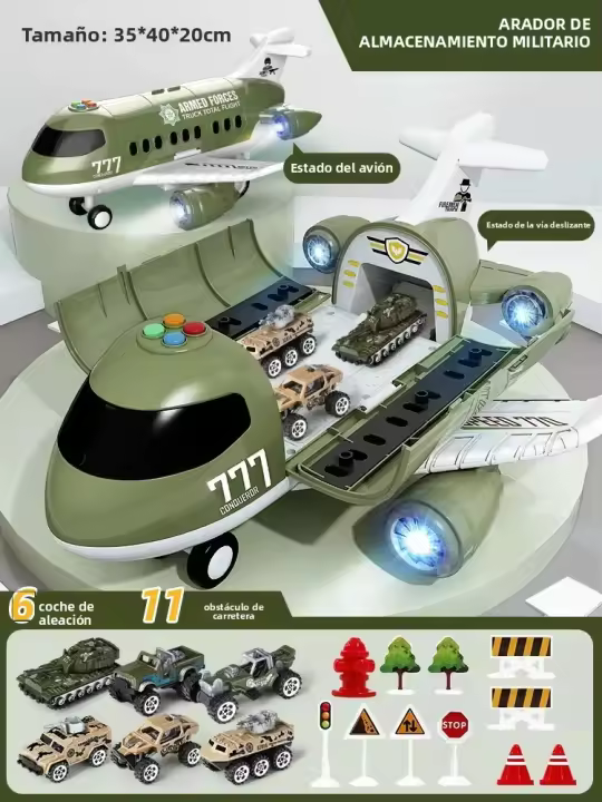 Gran Modelo De Avión Con Luces Y Luz De Inercia Coche Policial Para Niños Almacenamiento De Pasajeros Avión De Simulación Para Niños Juguetes Multifuncionales De Plástico ABS - 1